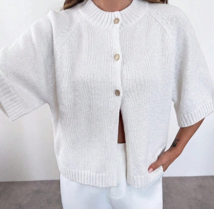 Cardigã Francês Minimalista Branco Feminino
