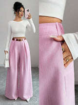 High-Waist Textured Wide-Leg Trousers — Belted Elegance Edit