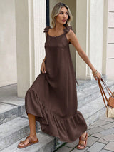 Vestido Longo Feminino Casual Costas Nuas com Babado