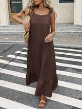 Vestido Longo Feminino Casual Costas Nuas com Babado