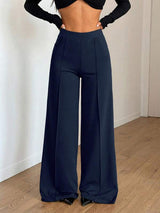 High-Waist Gold Button Wide-Leg Trousers — Power Dressing Redefined