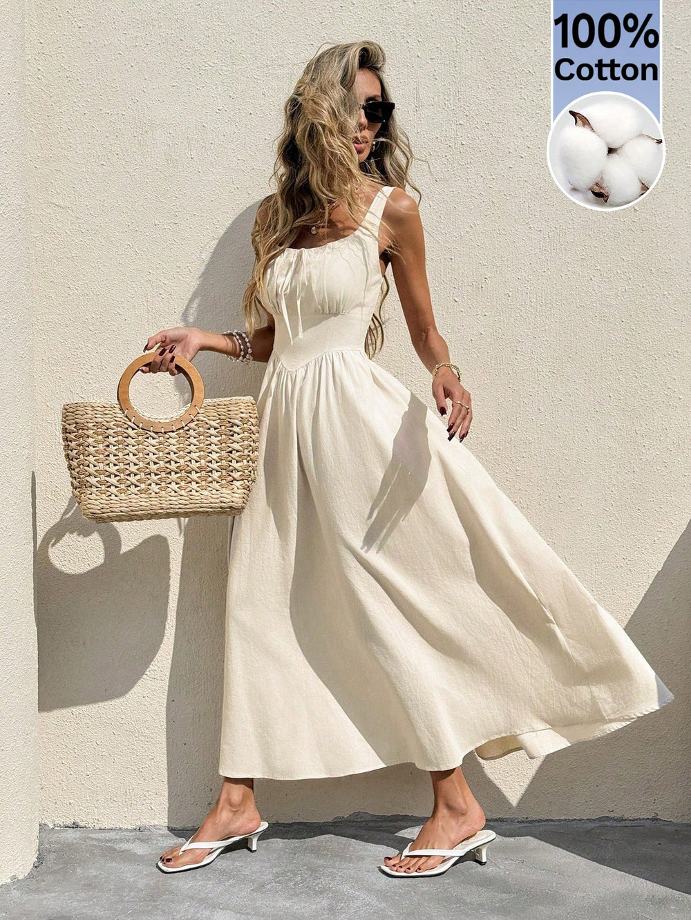 Vestido Longo Feminino Elegante Algodão com Amarração