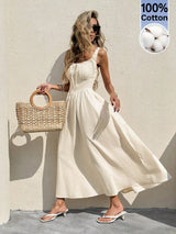 Vestido Longo Feminino Elegante Algodão com Amarração