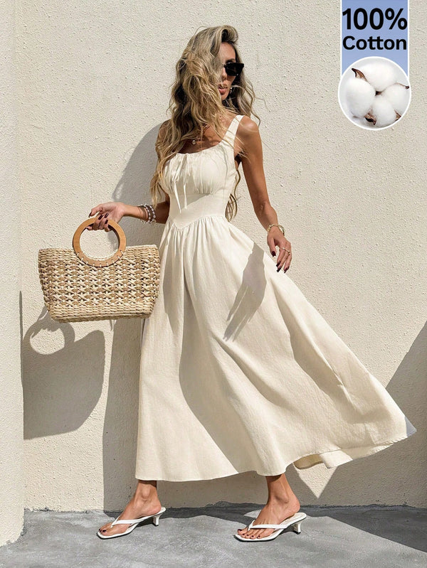 Vestido Longo Feminino Elegante Algodão com Amarração