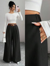 High-Waist Textured Wide-Leg Trousers — Belted Elegance Edit