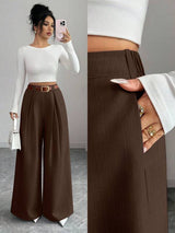 High-Waist Textured Wide-Leg Trousers — Belted Elegance Edit