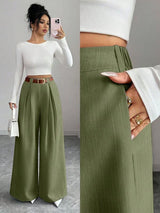 High-Waist Textured Wide-Leg Trousers — Belted Elegance Edit