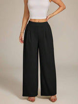 Elastic-Waist Pleated Wide-Leg Trousers — Effortless Everyday Chic