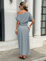 Vestido Longo Feminino Elegante Plissado Liso