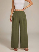 Elastic-Waist Pleated Wide-Leg Trousers — Effortless Everyday Chic