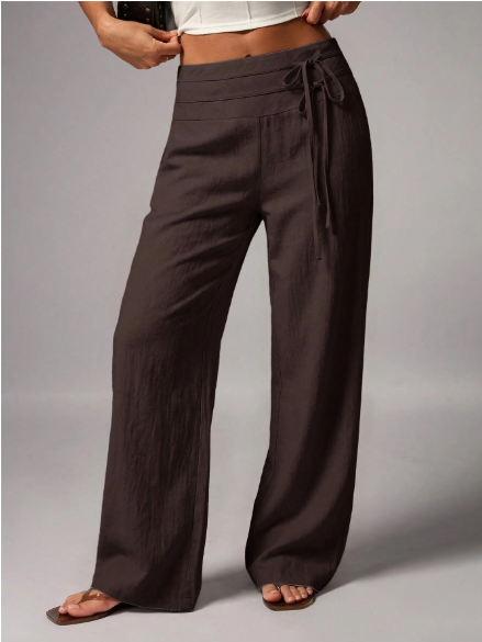 Women's Casual High-Waisted Pants with Tie Detail