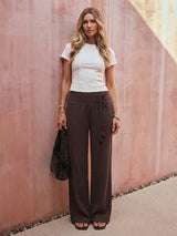 Women's Casual High-Waisted Pants with Tie Detail