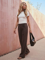 Women's Casual High-Waisted Pants with Tie Detail